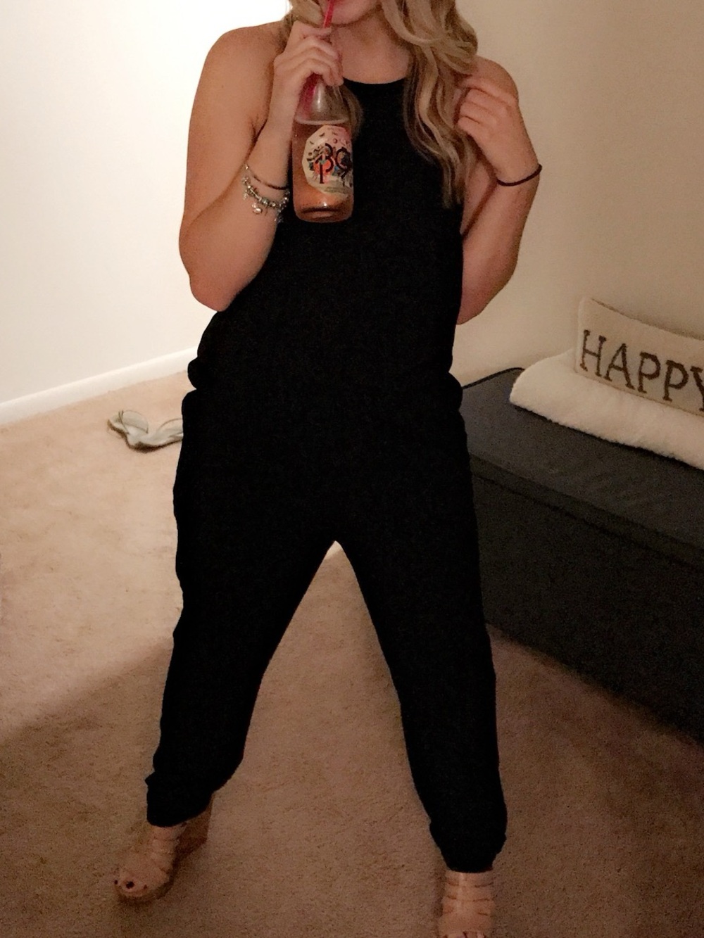Forever 21 Black Halter Jumpsuit with Elastic Waist